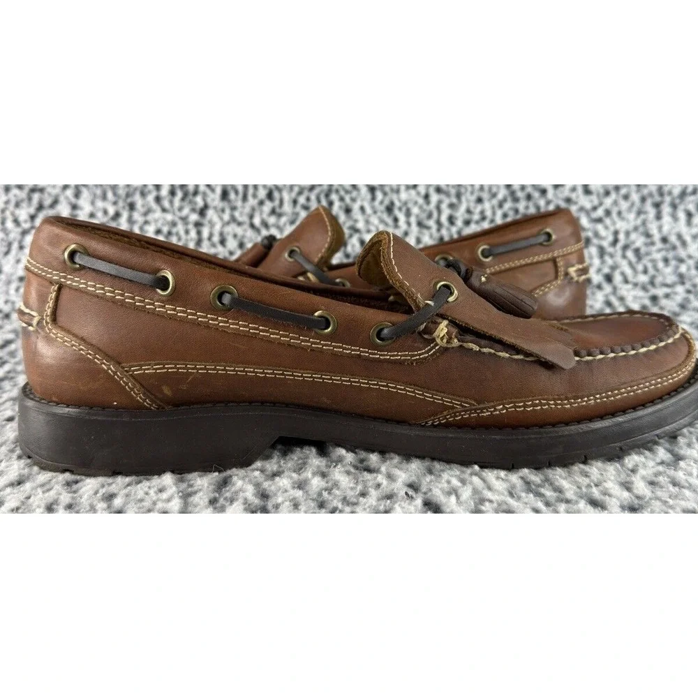 Bass Boat Shoes Mens 10 M Futures Brown Leather Slip On Fringe‎ Tasseled Casual